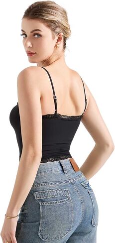 Suuksess Women Lace مزدوج المبطنة Camisole Top Spaghetti Strap Out Out Tank Top in Kuwait