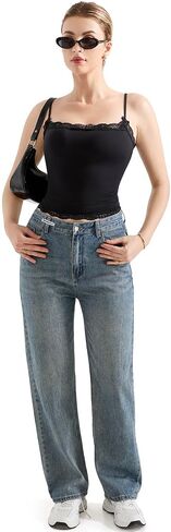 Suuksess Women Lace مزدوج المبطنة Camisole Top Spaghetti Strap Out Out Tank Top in Kuwait