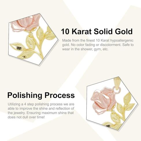 Charm America - Gold Long Stem Rose Charm - Rose Pendant Charm - Mother's Day Gift, Birthday Gift - Rose Flower Dangle Charm -10 Karat Solid Yellow and Rose Gold in Kuwait