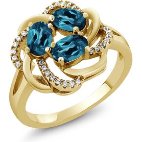 GEM Stone King Flower Blossom Gemstone Birthstone Ring في 18K Rose Gold Gold Flaged | 3 ستون البيضاوي 6x4mm مع لهجات براقة | زواج الذكرى السنوية الوعد خاتم للنساء | الأحجام 5-9