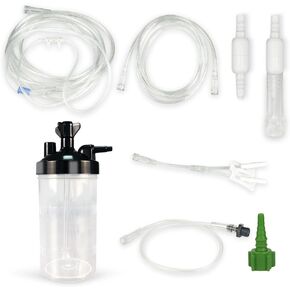 Oxygen Humidifier Bottle Set, Complete Kit with Oxygen Tubing, Oxygen Tubes Splitter & Connectors for Direct Installation on Oxygen Output Devices, Easy Install for Home & Travel Use, 11PCS