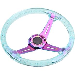 Acrylic Racing Steering Wheel 350mm/13.8inch 70mm Deep Sports Style Steering Wheel Universal Fit for Most Car (Purple,Blue Spoke)