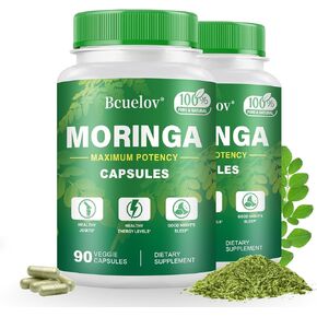Moringa Capsules | 800mg Pure Moringa Powder Capsules – Supports Energy, Skin & Gut Health, Immune System – Green Superfood with Vitamins & Amino Acids (90 Caps)