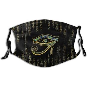 العين المصرية من Horus Pattern Pattern Mask Mask Fashion قابل للتعديل وقابل لإعادة الاستخدام الأذن النسيج Balaclava Bandana مع مرشحات 2pcs للرجال المراهقين ، وحجم واحد