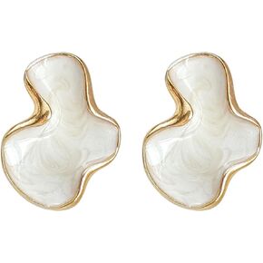 Irregular Statement Earrings for Women Unique Stainless Steel Petal White Enamel Large Stud Trendy Jewelry