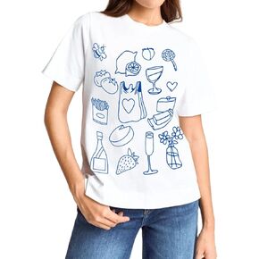 Women Y2k Oversized Graphic Tees Floral Ocean Print Short Sleeve Crewneck Tshirts Teen Girls Aesthetic Streetwear