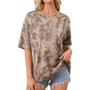 Oversized Camo T Shirts for Women Men Maple Leaf Short Sleeve Camo Tee Shirt Summer Casual Graphic Tops Streetwear