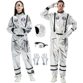 Astronaut Costume Adult Silver Space Suit Costume for Wonmen Men Halloween Spaceman Role Play