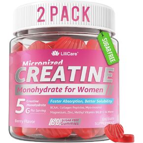 Creatine for Women, Sugar Free Micronized Creatine Monohydrate Gummies + BCAA, Myo-Inositol, Collagen, Hyaluronic Acid, Vitamin B6 B12, Zinc for Energy Boost, Build Glute, Hormonal Balance, 120 Counts