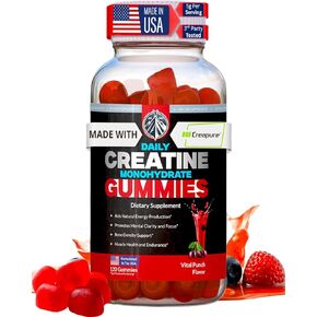 Creatine Gummies, Creatine Monohydrate Gummies,Creapure Creatine Monohydrate Gummies, Creatine Gummies for Women, Creatine Gummies for Men, Creatina, Flavored Creatine, 30 Day Supply, 5g, Fruit Punch