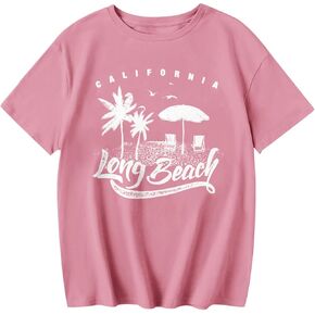 قمصان لطيفة للبنات أطفال preppy رسالة طباعة المحملات الجمالية كبيرة الحجم في كاليفورنيا شاطئ Tshirts قمم الصيف