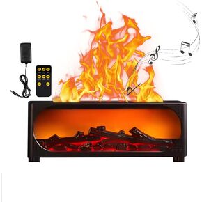 Fireplace Essential Oil Diffuser & Humidifier with Bluetooth Speaker, 450ml Fireplace Flame Humidifier with Remote, 7 Colors Light Aromatherapy Diffuser for Home, Office, Bedroom, Yoga, Spa