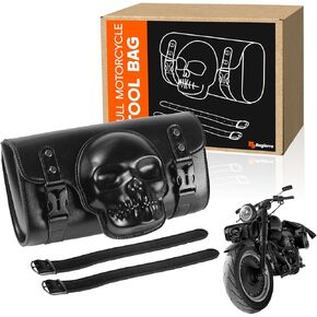 حقيبة أدوات الدراجات النارية ， حقيبة مقود دراجة نارية شوكة Universal Pu Pu Bag Harley Suzuki Kawasaki ， حقيبة جمجمة أسود ثلاثي الأبعاد