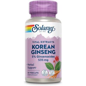 SOLARAY Korean Ginseng Root Extract - Herbal Support for Occasional Stress, Energy, and Physical Endurance - 5% Ginsenosides - Vegan, Lab Verified - 60 Servings, 60 VegCaps
