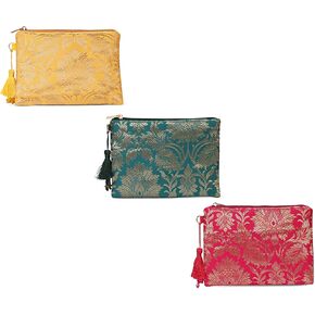 LONGING TO BUY Indian Jewelry Silk Purse Pouch Gift Bags Size 5 x 4 Inch (Pack of 5 (Margenta, Peach, Rama Green, Green & Red))