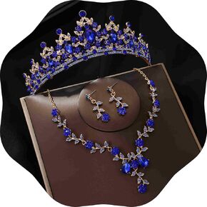 Kamirola Tiaras and Crowns for Women,Tiaras Earrings Necklace, Crystal Bridal Jewelry Set, Costume Party Halloween Prom Pageant Jewelry for Women(TR45) (Blue & Skyblue)