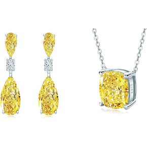 Dangle Yellow Diamond Earrings and Cushion Cut Yellow Diamond Pendant Necklace