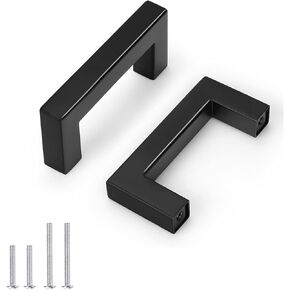 5 Pack Probrico Black Kitchen Cabinet Pulls,Stainless Steel 3inch Hole Centers Cabinet Handles,Stainless steel Square Corner Bar Black Dresser Drawer Pull Handles