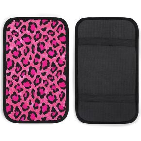 Pink Leopard Print Car Auto Center Console Armrest Cover Pad,Universal Car Handrail Box Cushion Armrest Seat Box Cover Car Accessories for Most Vehicle, SUV, Truck, One Size