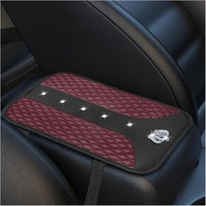 Bling Crown Car Center Console Cover Mat, Crystal Rhinestone Vehicle Armrest Seat Box Protector, Universal Auto Anti-Slip Decoration Cushion Pad for SUV, Truck, RV (Grey)