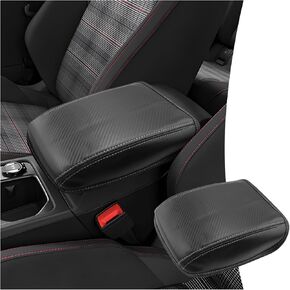 Center Console Cover for Golf R VW GTI Golf 8 MK8 2020-2025, Armrest Cover Arm Rest Box Protector, for Volkswagen Golf R/GTI Golf8 2020 2021 2022 2023 2024 2025 Accessories (Black Leather Red Line)