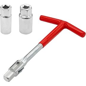 BESULEN 3PCS Car T-Handle Universal Joint Spark Plug Socket Wrench Set, Auto 360° 14mm 16mm 21mm Socket Swivel Set Number 45 Steel, Universal Fit for Vehicles Truck SUVs Sedan Pickup Truck