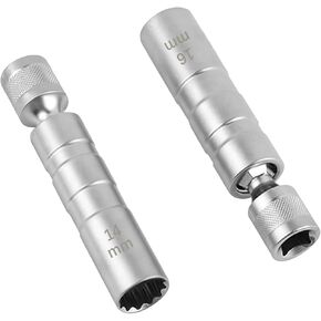 16mm & 14mm Spark Plug Socket Set with 3/8" Drive,12 Points Magnetic Spark Plug Tool with Thin Wall Design for Removing Glow Plugs,360° Rotatable Socket Set Compatible with Dodge (14mm+16mm)