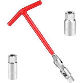 3 PCS Spark Plug Socket, T-Handle 5/8" (16mm) & 13/16" (21mm) Spark Plug Wrench Socket Set, Non-Slip Remover Installer Tool, Universal Fit for Motorcycles, Small Engines, Automotive Use (Red)