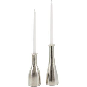 Deco 79 الألومنيوم المعدني حامل الشمعة حامل شمعة مع أشكال متفاوتة ، مجموعة من 2 شموع حامل 9 "، 7"