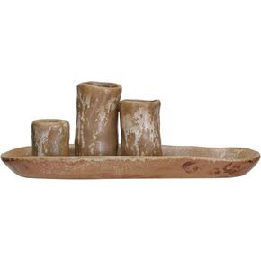 Creative Co-Op Stoneware Vases and Candle Holder on Tray, Brown