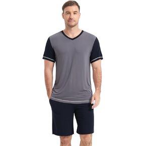 NACHILA Men's Pajamas Set-Viscose Made from Bamboo, Short Sleeve Sleepwear with Shorts Cool Loungewear Soft Pjs