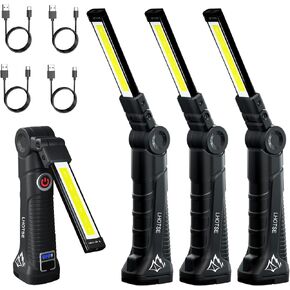 Fathers Day Tool Gifts for Men Dad, Rechargeable Work Lights, LED Work Light with Magnetic Base & Hanging Hook, 360°Rotate Rechargeable Flashlights for Mechanics Car Repair Home, Camping (2 Pack)