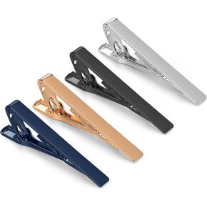 Tie Clips for Men, Shiny & Matte Necktie Tie Bar Pinch Clips, Valued Pack in a Gift Box (4, Classic)