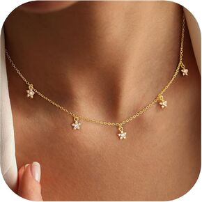Ursteel Gold Necklace for Women Gifts - Dainty 14K Gold Plated Cross Necklace Cute Clover Butterfly Cubic Zirconia Necklace Pearl Flower Evil Eye Station Necklace Wedding Prom Brides Jewelry Gifts