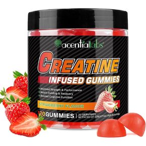 Creatine Monohydrate Gummies 5000mg for Men & Women, Creatine Monohydrate, L-Taurine, Vitamin B12 for Muscle Growth, Strength, Focus, Energy & Health, Sugar Free, Vegan, Strawberry Flavor, 120 Count