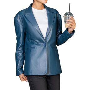 Jild Oversized Lambskin Leather Blazer Women - Business Casual Coat Plus Size Leather Jacket Women