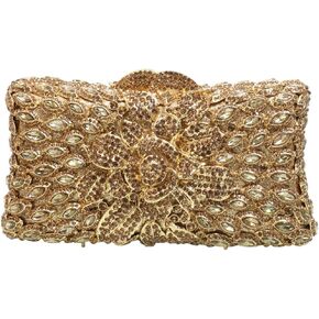 Women Sparkling Rose Crystal Evening Clutch Floral Rhinestone Wedding Purse Chic Flower Handbag for Prom Dating