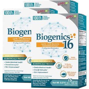 LABO Nutrition Biogenics 16–Lactic Acid Bacteria Fermented Extract 1000x More Effective, Gut Health Support Beyond Probiotics & Prebiotics, Improve Intestinal Skin and Immune Health,10mlx15 sachetsx3
