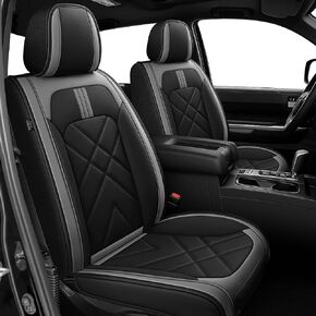 AOMSAZTO Seat Covers Custom Fit for 2022-2024 2025 Toyota Tundra Crewmax Double Cab Breathable Leather Truck Car Seat Covers Full Set (Black&Grey)