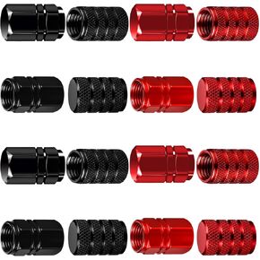 16 Pack Tire Valve Stem Caps, Anodized Aluminum Tire Valve Stem Caps Corrosion Resistant Cap Set for Cars Trucks Motorcycles Bike Red and Black