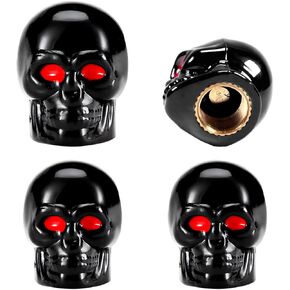 4 PCS Skull Style Tire Valve Stem Cap, Dustproof Skull Tire Stem Cap with Rubber Ring, Red Eye Rustproof Copper Core Vehicle Tire Valve Cover, Universal Car Accessories (Black) in Saudi Arabia