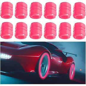 12PCS Luminous Car Tire Valve Stem Caps, Fluorescent Leakproof Auto Tire Air Valves Stem Cover, Illuminated Vehicle Tire Air Caps Protector, Universal for RV, SUV, Truck (Red)