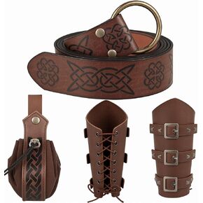 ZILAMGOO Renaissance Accessories Medieval Viking Belt Faux Leather Belt Pouch Faux Leather Arm Guards for Medieval Theme Halloween Renaissance Cosplay