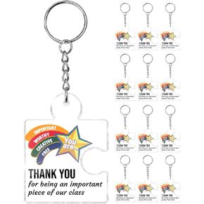 12 Pcs Motivational Star Keychain Bulk, End of Year Student Gifts from Teacher Bulk, Inspirational Rainbow Keychains Welcome Back to School Gifts for Students Acrylic Puzzle Piece Keychains