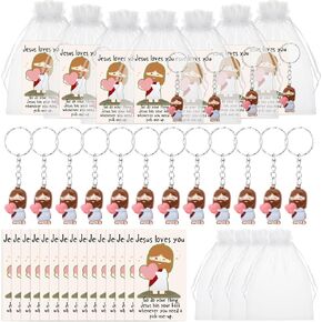 30 Sets 10 Sets Mini Jesus Figures in Bulk Pocket Jesus Prayer Keychains Christian Cards for Women Mom Father Day Gifts