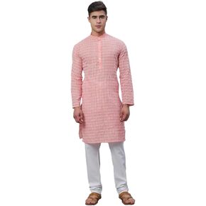 Men's Pure 100% Cotton Kurta Pyjama Set with White Embroidery