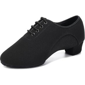 Women's Ballroom Dance Shoes with Mesh Lace-up Closed Toe Suede Sole Professional Modern Salsa Latin Teaching Practice Performance Dance Shoes,Black
