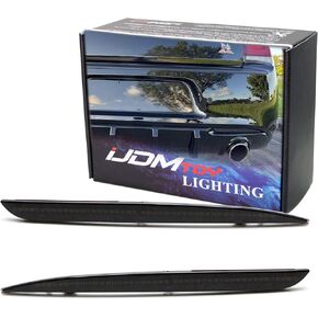 iJDMTOY Dark Smoked Rear Bumper Reflector Lenses Compatible With 2015-2023 Chrysler 300, OE-Spec LH RH Assembly, Replace OEM Red Reflex