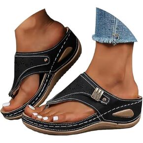 Ladmiple Womens Sandals Comfortable Dressy Arch Support Orthopedic Slippers Summer Vintage Slip On Orthotic Thong Flip Flops
