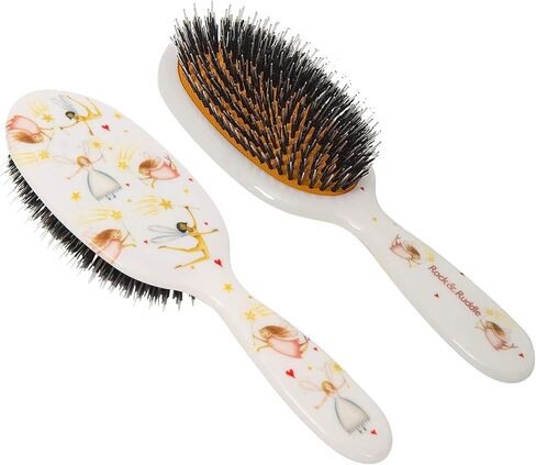 Rock & Ruddle Natural Mixed Boar Bristle Hair Brush for Women and Kids (Large 8.3") - Perfect for Wet or Dry Hair, Detangling Smoothing Blowdrying - Designed & Made in UK - White Shimmer Design in Saudi Arabia